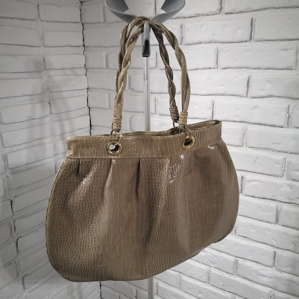 Jessica Simpson Reptile Print Faux Leather Tan Lined Handbag